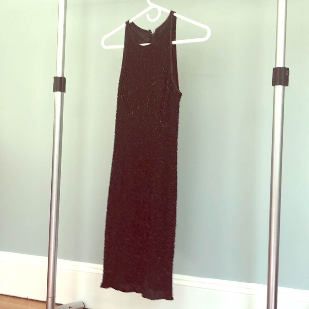 Black beaded embroidered cocktail dress